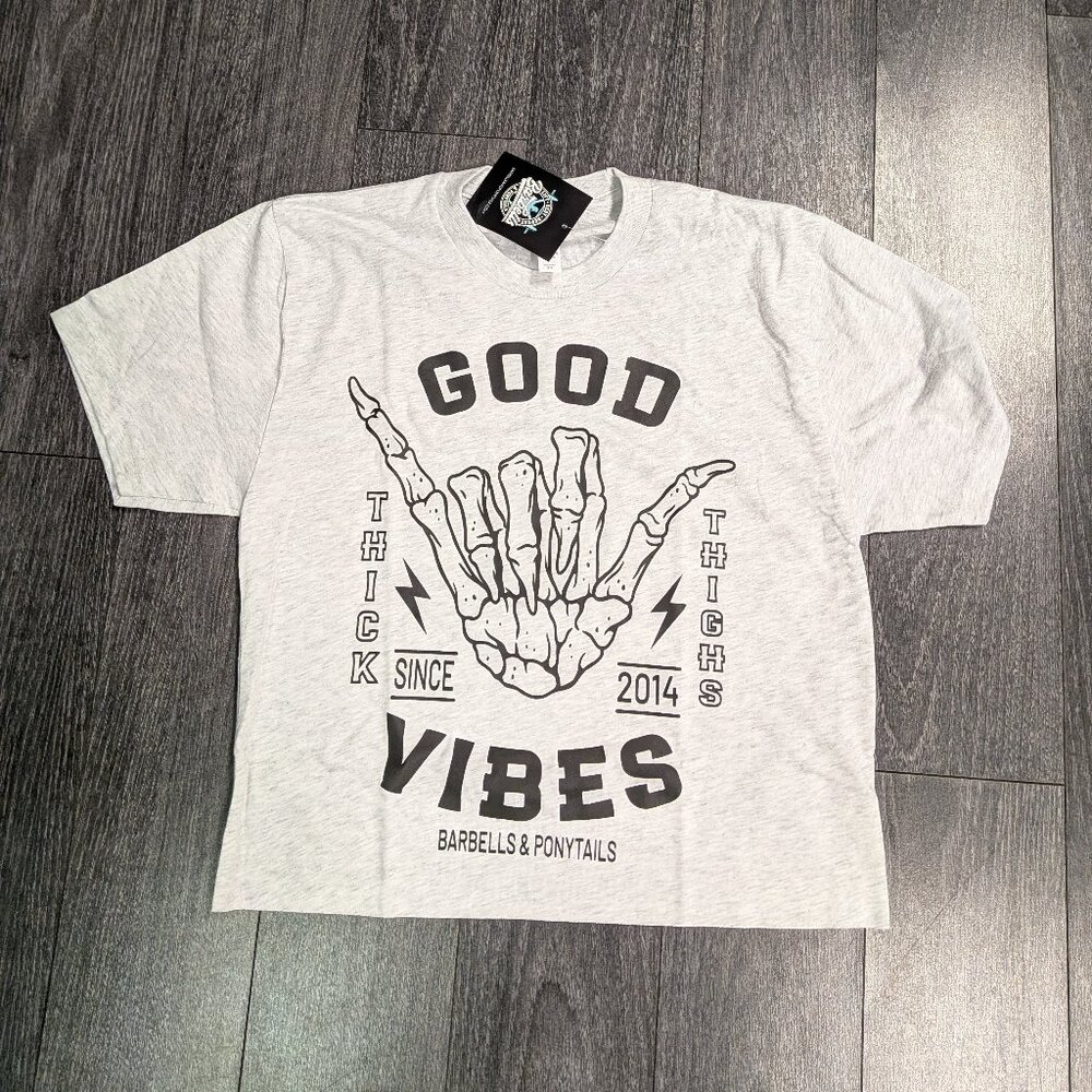 Barbells And Ponytails Crop "Good Vibes" T-Shirt Sz XS NEW